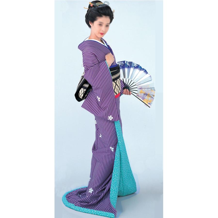 裾引き 引き摺り お引き 仕立て上がり 大衆 演劇 紫地 縞に白抜き桜