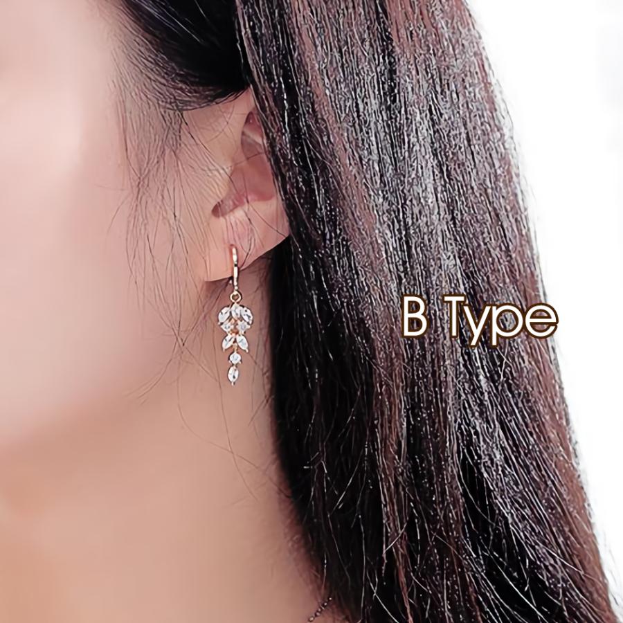 ピアス レディース ドロップ リーフ 揺れる ロング czダイヤ 18金