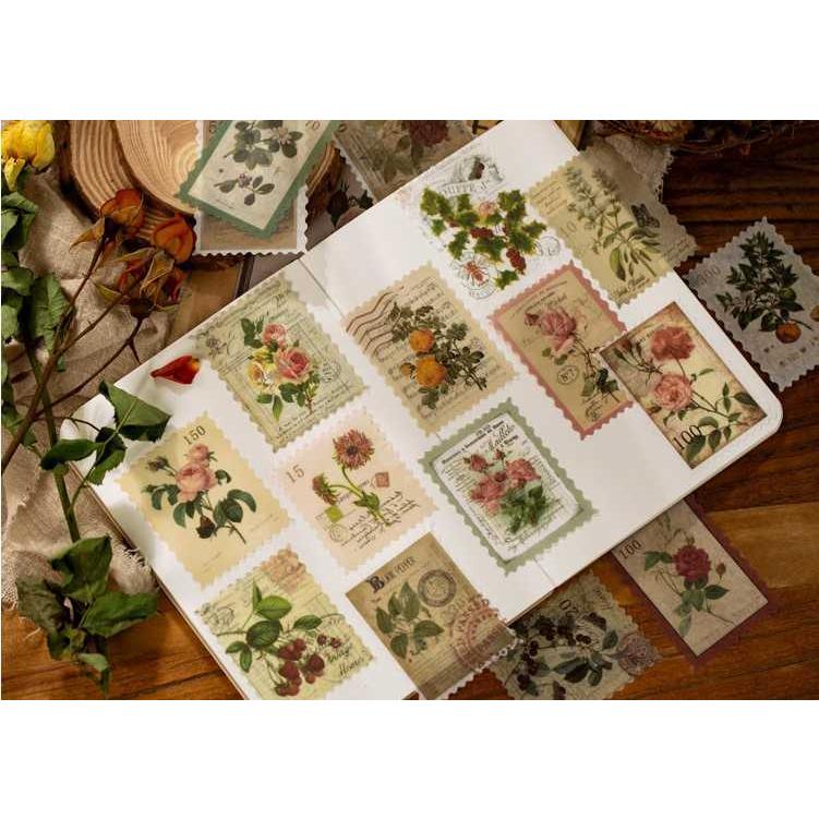 即納 大きめ 切手風シール 海外 マスキングテープ イラストステッカー