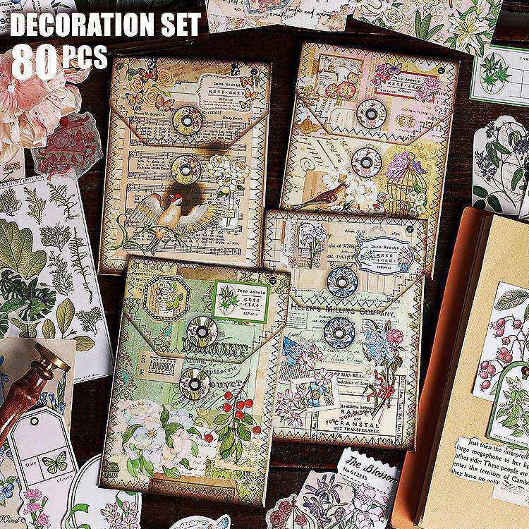 80枚 異素材 コラージュ素材セット 2種類素材 詰め合わせセット 大容量