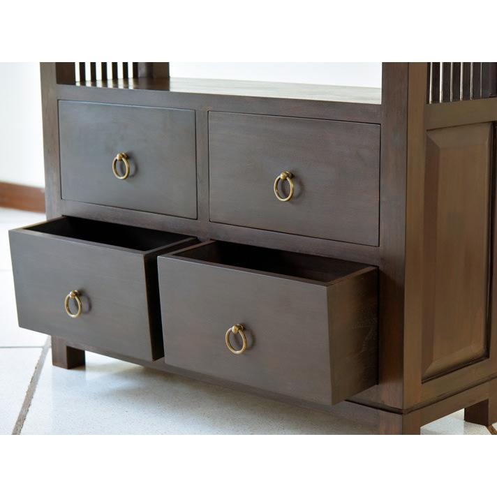 チェスト アジアン家具 チーク無垢材 おしゃれ A4対応シェルフ付 2段