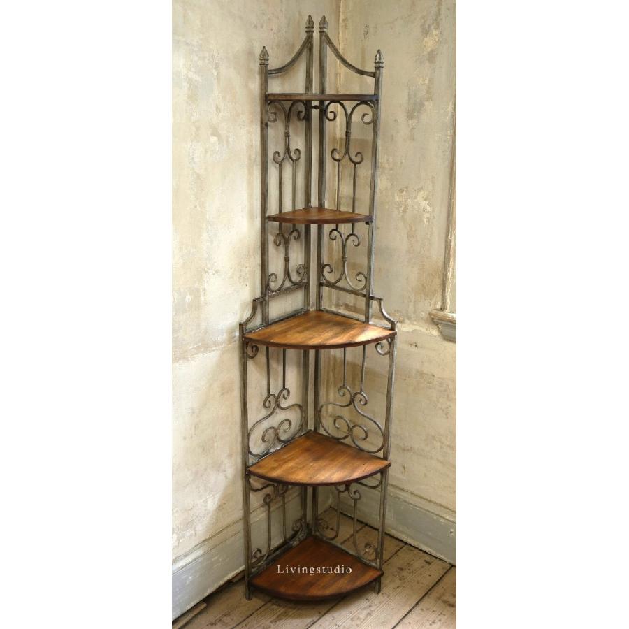 輸入家具 コーナーラック 5段 アイアン 木製 アンティーク 飾り棚