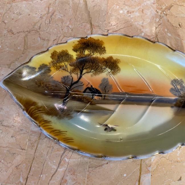 ノリタケ オールドノリタケ 湖畔の風景画 木の葉型プレート ツリー