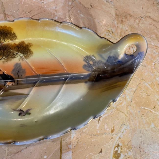 ノリタケ オールドノリタケ 湖畔の風景画 木の葉型プレート ツリー