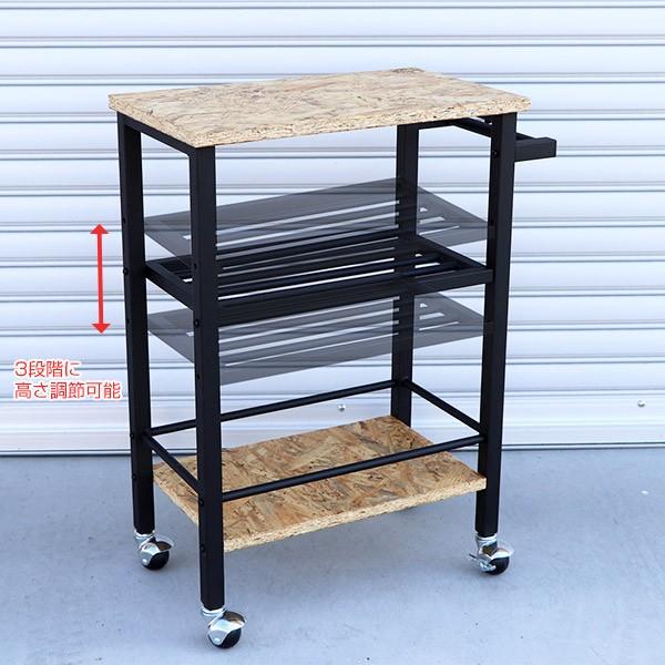 ワゴン 高さ73cm テーブルワゴン OSB 木製 キャスター 作業台 収納