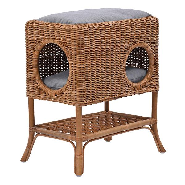 籐 キャットハウス クッション付 ラタン製 幅54cm （ 猫ちぐら ペット