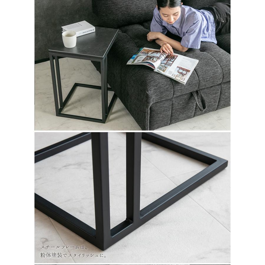 サイドテーブル セラミック ブラックオーク 突板 スチール脚 ナイト