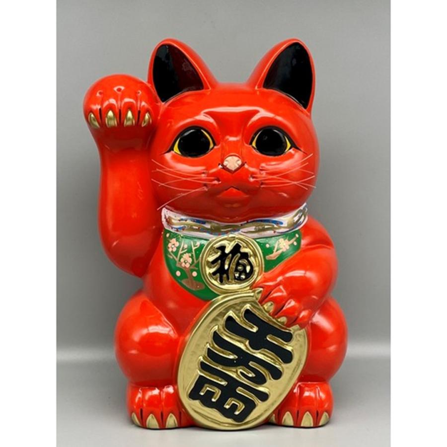 10号招き猫小判赤 右手または左手 (座布団付) : 人形のモリシゲ - 通販