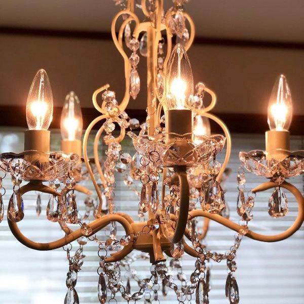 シャンデリア 5灯 LED電球対応 エレガント アンティーク調 E12 水雷型