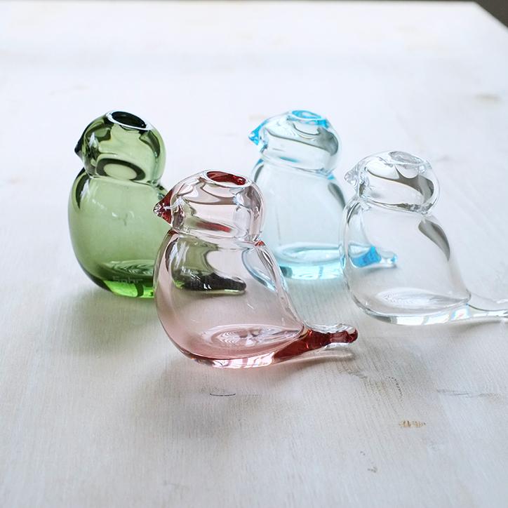 フリンジ ガラスアート 花瓶 フラワーベース 鳥 植物 花 絵画風