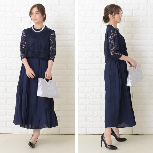 Lace Ladies（レースレディース） 花柄レース プリーツ ロングドレス