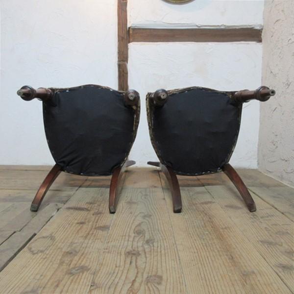 イギリス アンティーク 家具 ダイニングチェア 2脚セット 張りぐるみ