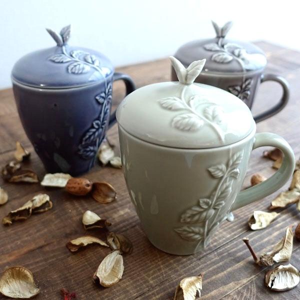 蓋付き マグカップ 日本製 おしゃれ 大きい 瀬戸焼 ミント柄 コップ