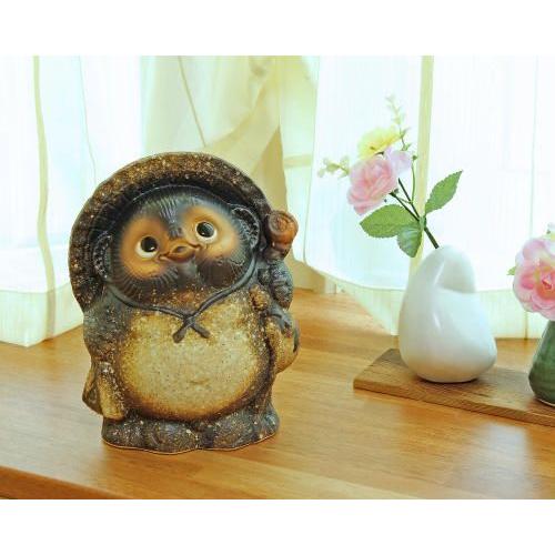 信楽焼 狸 置物 古信楽 杖 たぬきの置物 7号 (名入れも可) 玄関 狸置物