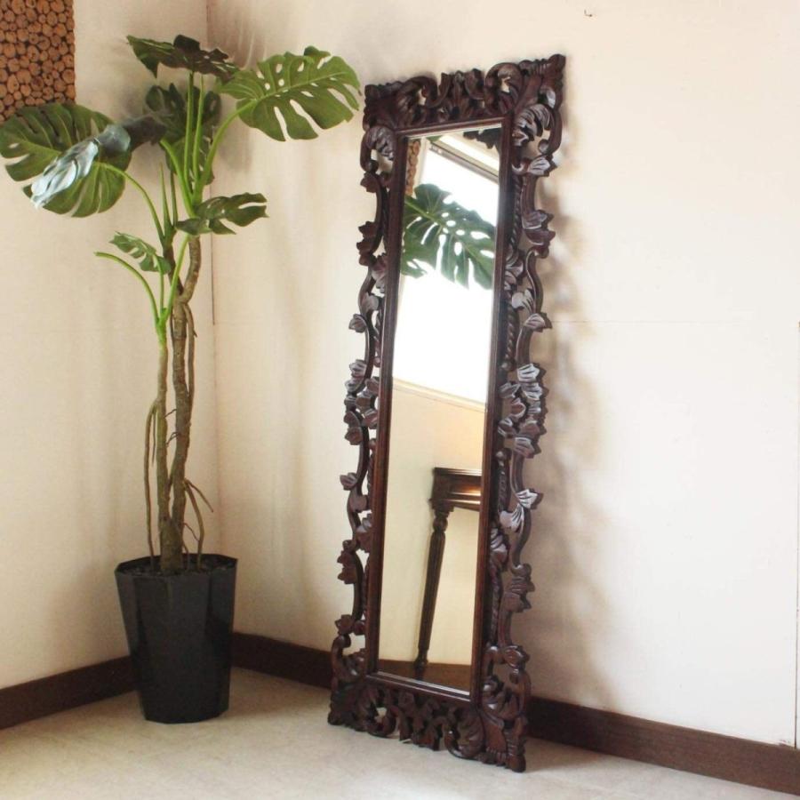 受注生産品 ミラー 60×160cm 姿見鏡 木彫りフレーム 手彫り 彫刻