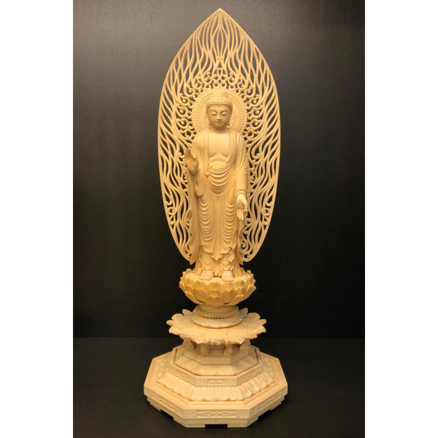 特別仕立 阿弥陀如来 4寸 八角台座 舟型水煙光背 H-3 : 十八羅かん