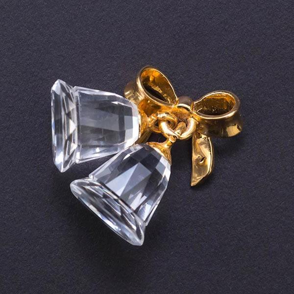 新品スワロフスキーSWAROVSKI18Kゴールドベルガラスリボン飾りオブジェ