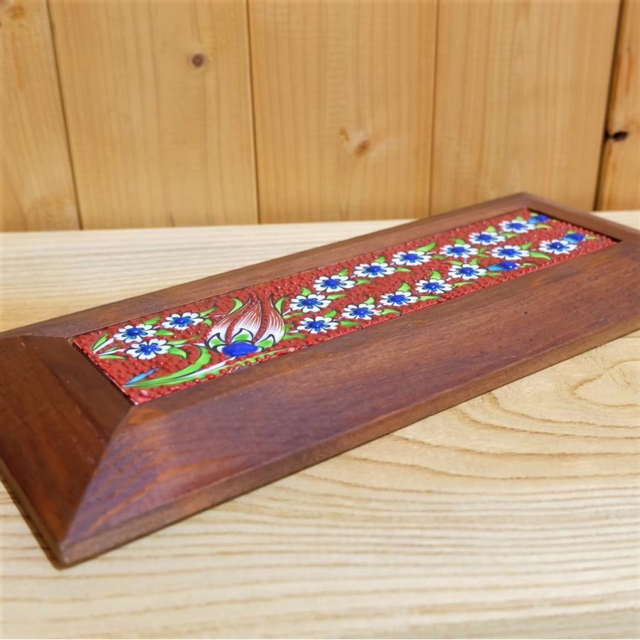 トルコ雑貨 トルコ陶器 キュタフア陶器 壁掛け タイル ハンドメイド 木