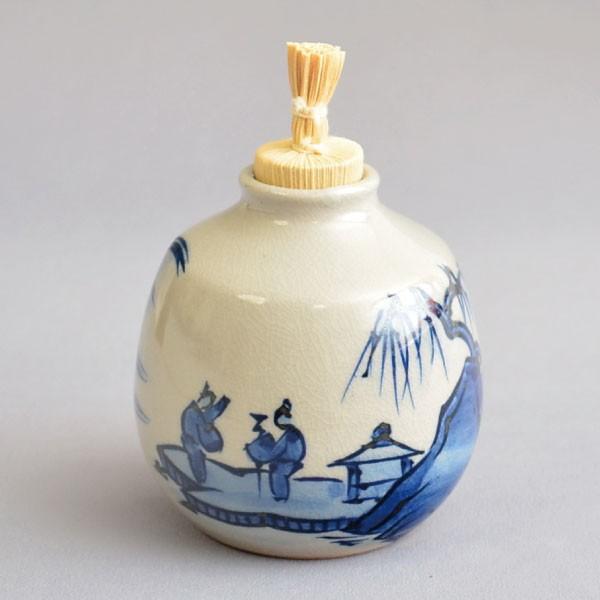 茶道具 染付 竹文 茶入 時代箱付 V 7289 茶道具 染付 竹文 茶入 時代箱