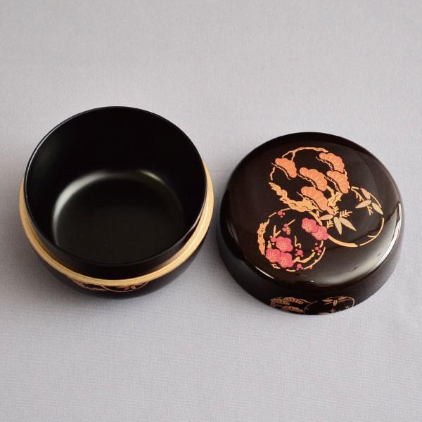 茶箱用棗 茶道具 P.C.製 茶箱用 溜塗花丸蒔絵棗 三点セット : 茶道具