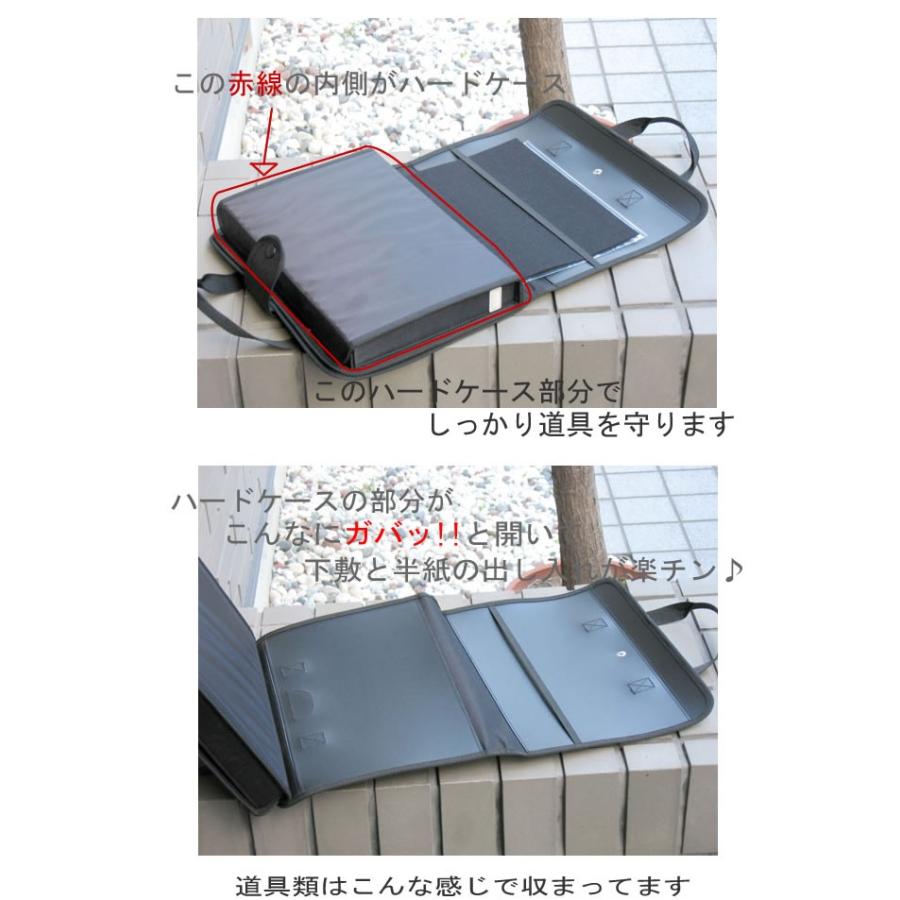 書道セット/習字セット 筆巻・大きめ本石硯付♪ New☆ハードケース 黒