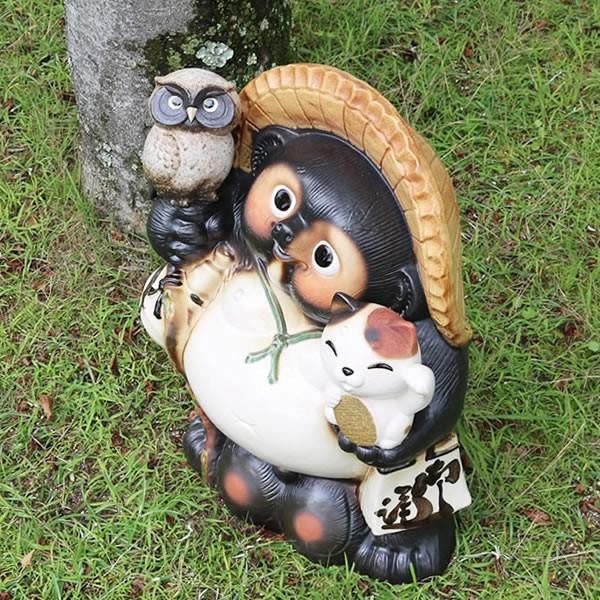 信楽焼 20号招き猫ふくろう持ち狸 たぬき タヌキ 開運 縁起物 可愛い