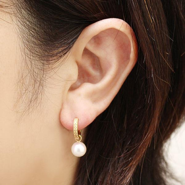 ピアス パール 真珠 アコヤ 本真珠 ダイヤモンド ダイヤ フープピアス