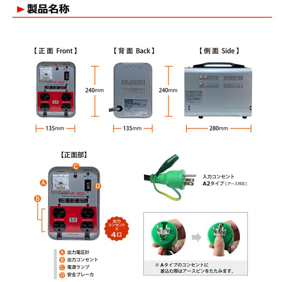 スワロー電機 【予約受付品】UP-300 現場工事用 3KVA ( 3000W ) 変圧器