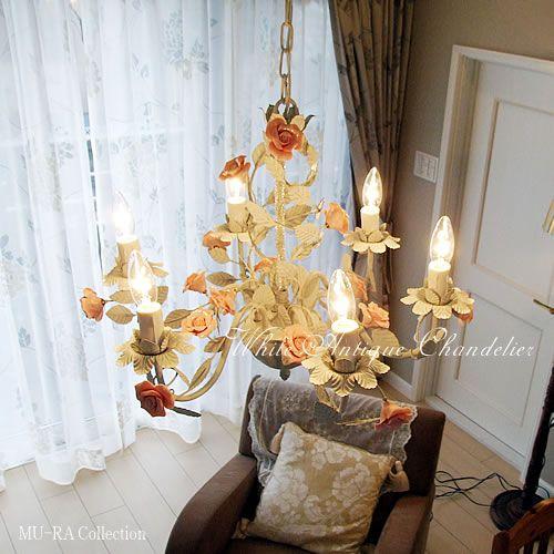 シャンデリア 照明器具 アンティーク バラ ペンダントライト PINKROSE