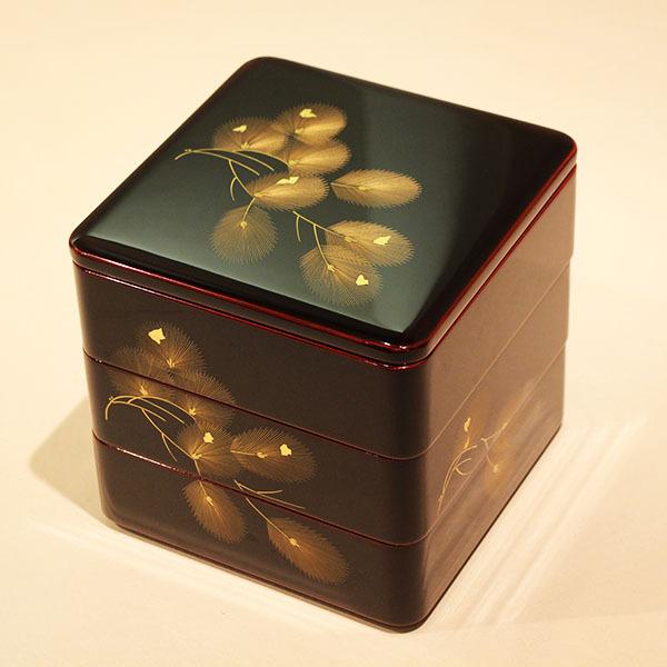 重箱 3段 木製 漆塗り 溜内朱 松 沈金 6.5寸 日本製 越前漆器 越前塗り