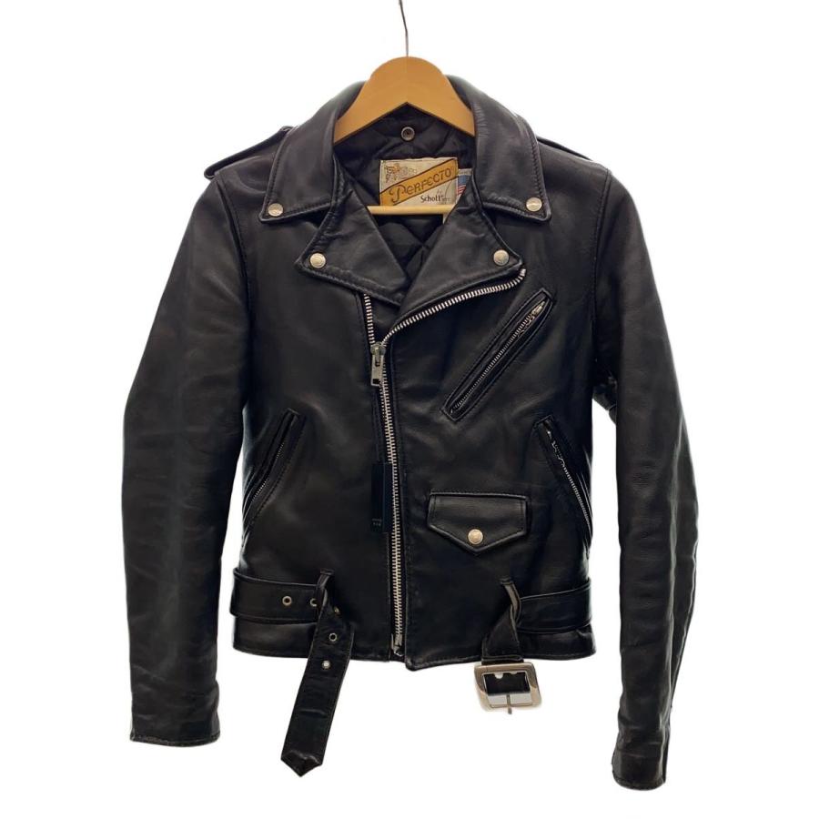 Schott◇ダブルライダースジャケット/--/レザー/BLK/無地 : セカンド