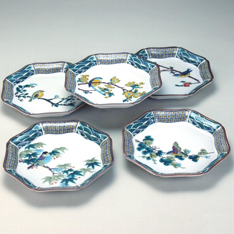 九谷焼 日本の伝統工芸品【九谷焼】6．5号皿揃 花鳥絵変り N149-07