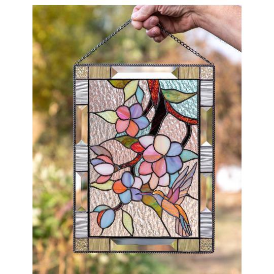 ステンドグラス長方形窓パネルサンキャッチャー壁の装飾チェリー : STK