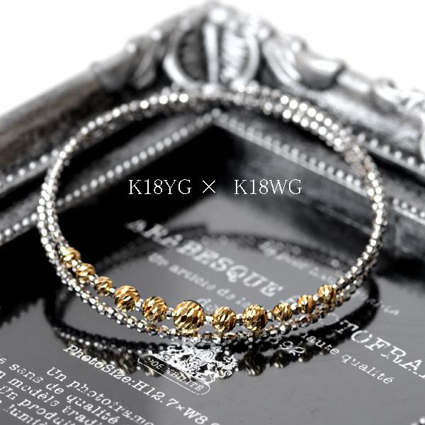 ブレスレット レディース k18 18金 5mm玉入り ミラーボール カット