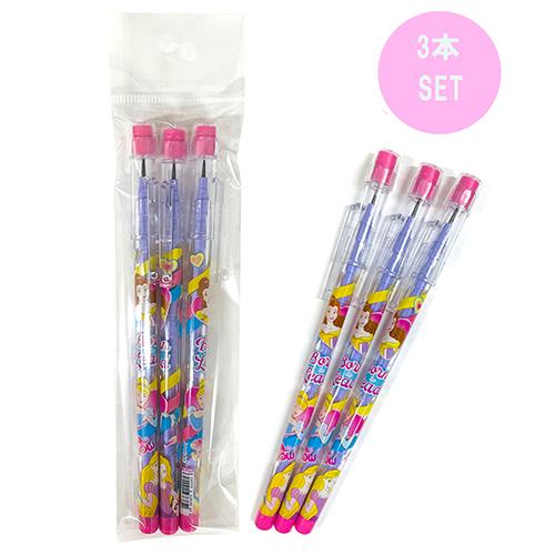 ディズニープリンセス ロケット 鉛筆 消しゴム付き 3本入り yts0822