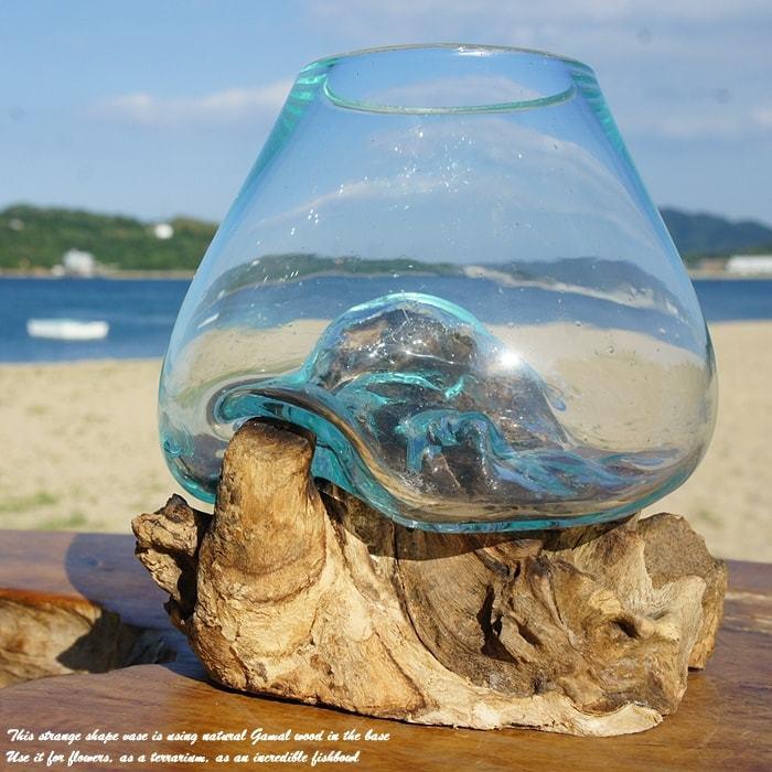 流木ガラス MN 選べる 吹きガラスと天然木のオブジェ 金魚鉢 メダカ