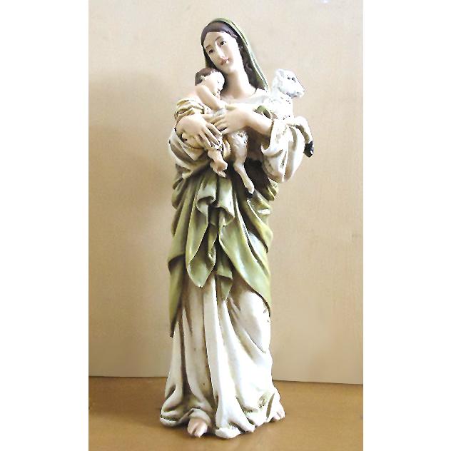 高さ 約15cm子羊と聖母子（マリア）像 イエスと子羊を抱く聖母マリア