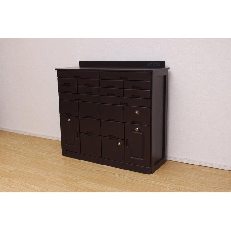 桐製 引出しいっぱいマルチラック 幅90cm コンセント2口 鍵付き FAX台