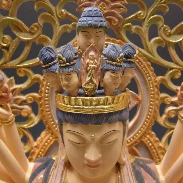 国産桧製 千手観音菩薩 立像 高さ68cm 淡彩色 桧製 木彫り 仏像 : 仏像