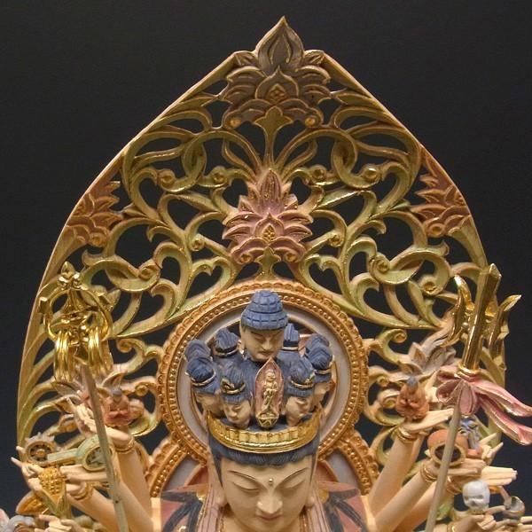 国産桧製 千手観音菩薩 立像 高さ68cm 淡彩色 桧製 木彫り 仏像 : 仏像