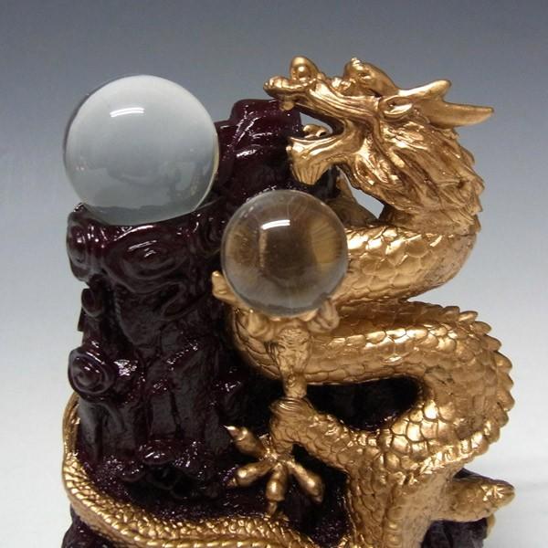 一点物 古銅製 老龍戲珠 置物 波乗り龍 透明玉 14cm 威厳と慈愛 一点物