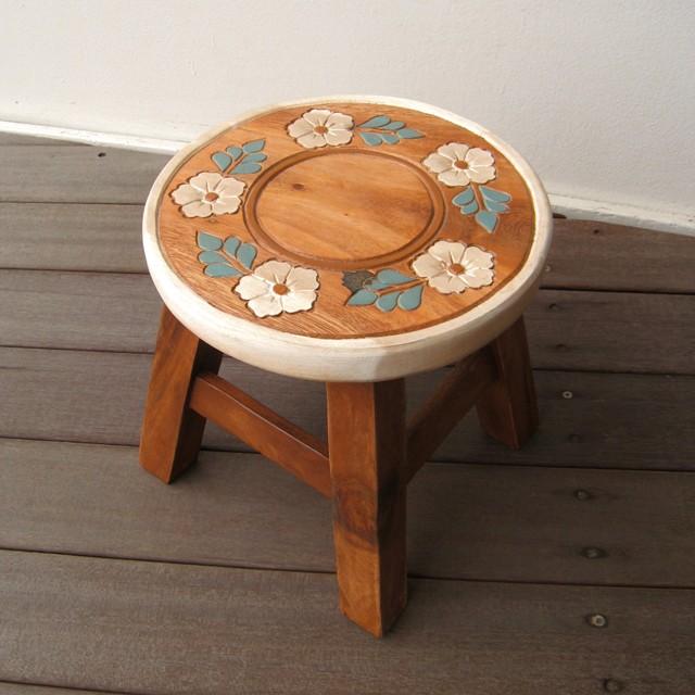 スツール キッズチェア アカシア お花 コロネット レトロ 木製 子供用