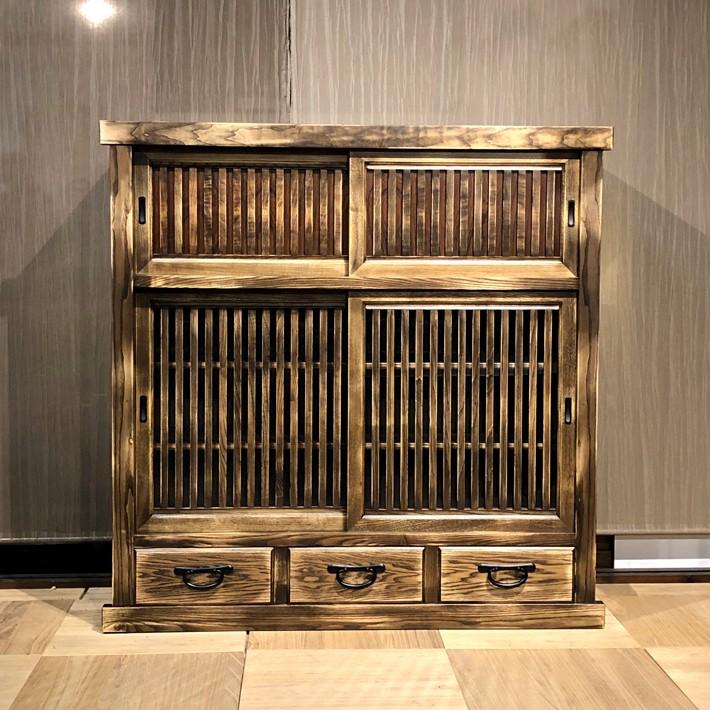 水屋箪笥 茶箪笥 食器棚 和家具 民芸調家具 アンティーク タモ無垢