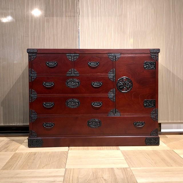 民芸家具 国産 ダークブラウン楠箪笥 6段 民芸家具 国産 ダーク