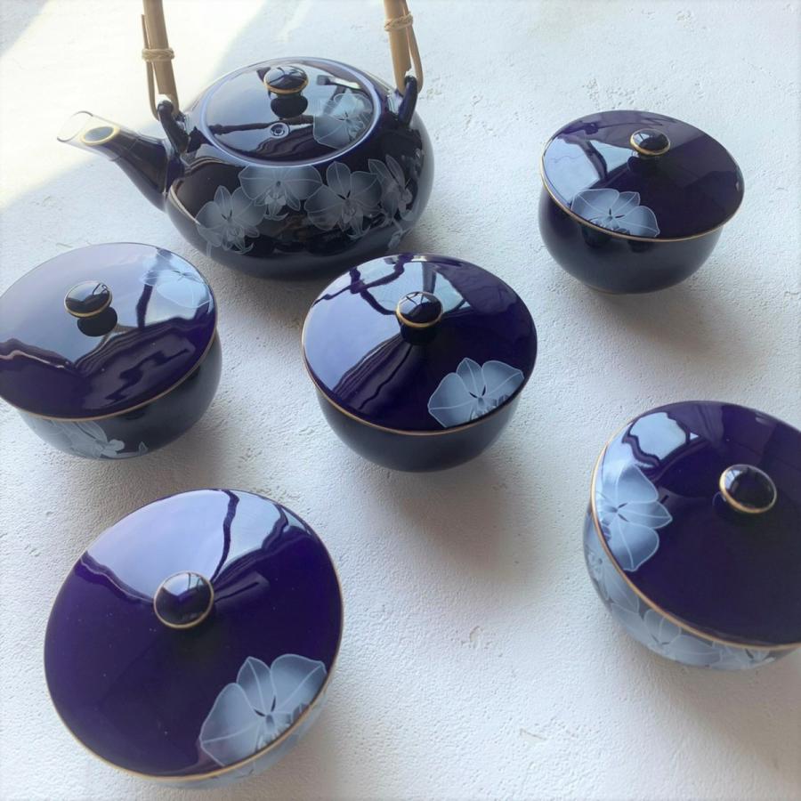 香蘭社 ルリ胡蝶蘭茶器揃 有田焼 日本製 おしゃれ 内祝い 食器 結婚祝