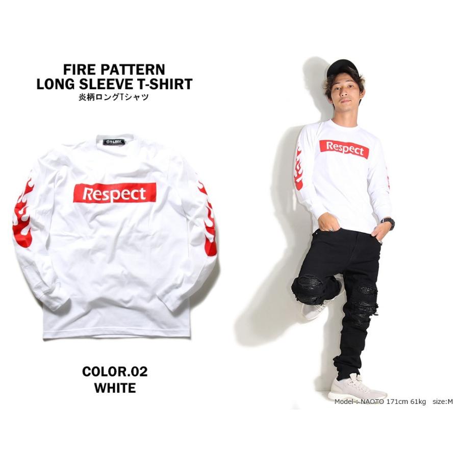 ファイヤーパターン ロングtシャツ メンズ 長袖 炎柄 ボックス ロゴ t