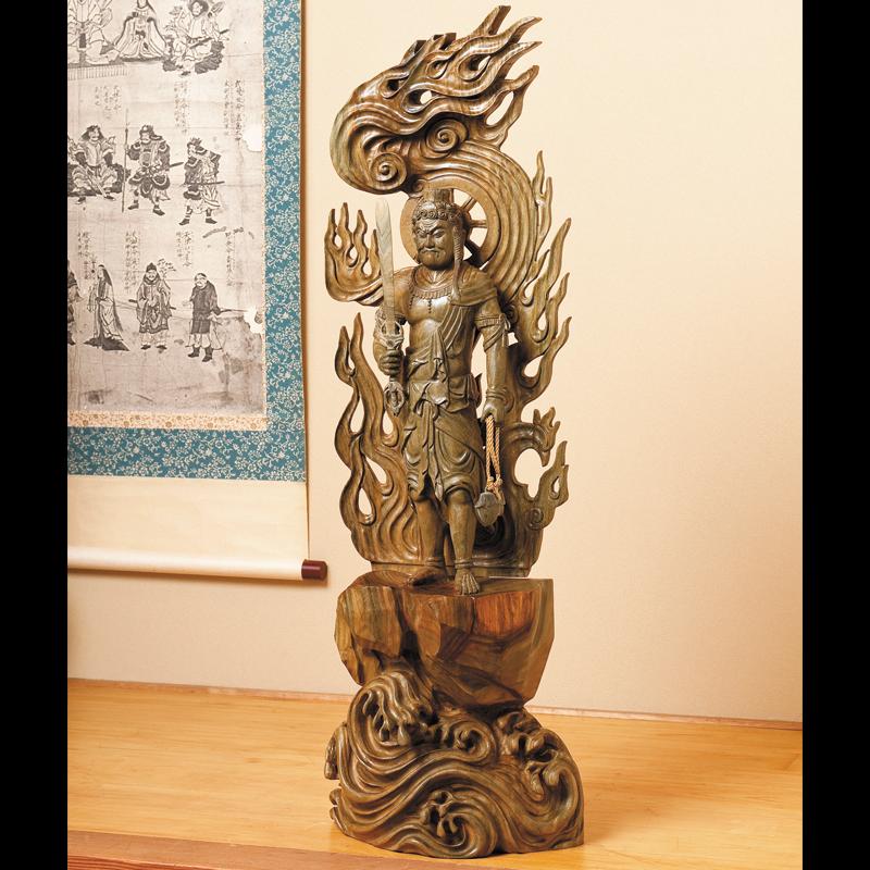 緑壇 総手彫り 【 不動明王 立像 【大】』 高さ83cm 仏教 酉年 守護