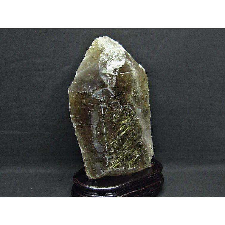 3Kg スモーキークォーツ 煙水晶 原石 ルチルクォーツ入り 台座付属