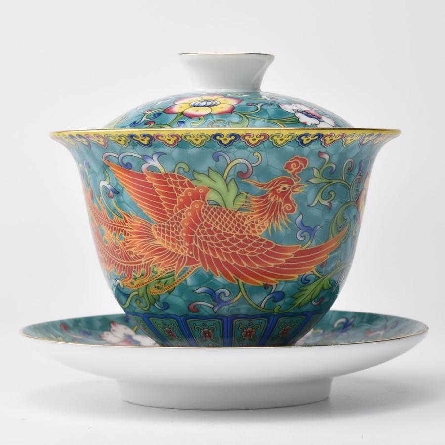 鯖龍紋三才蓋碗 中国茶器 景徳镇 蓋付き茶器 飲茶食器 煎茶