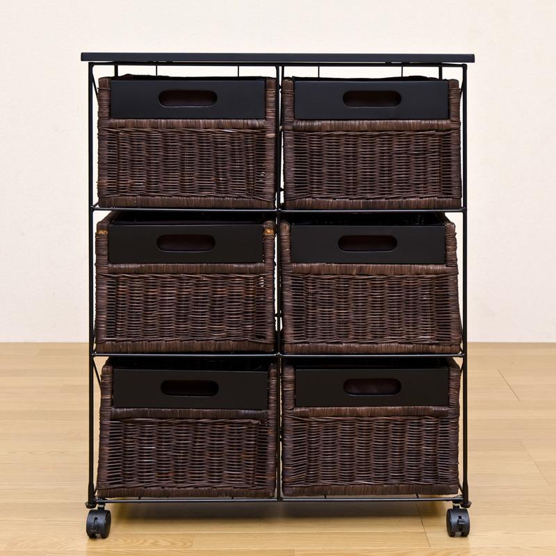 チェスト キャスター付き アジアン 大容量 収納 6杯 かご カゴ 籠 篭